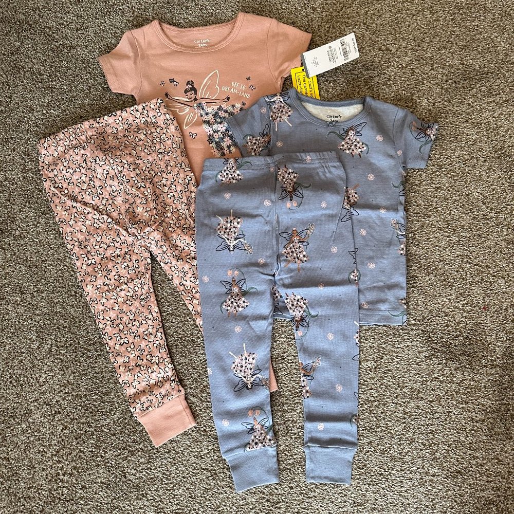 BABAY GIRL CARTERS FAIRY 2 TOPS AND 2 BOTTOMS PAJAMA SET SIZE 24M  #K69 - Picture 2 of 2